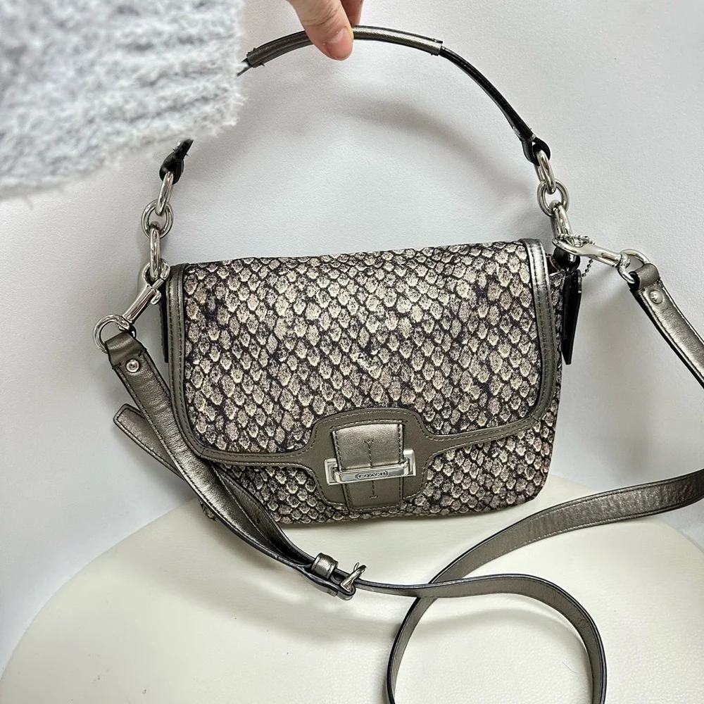 👜 Coach Snakeskin Print Flap Crossbody Bag